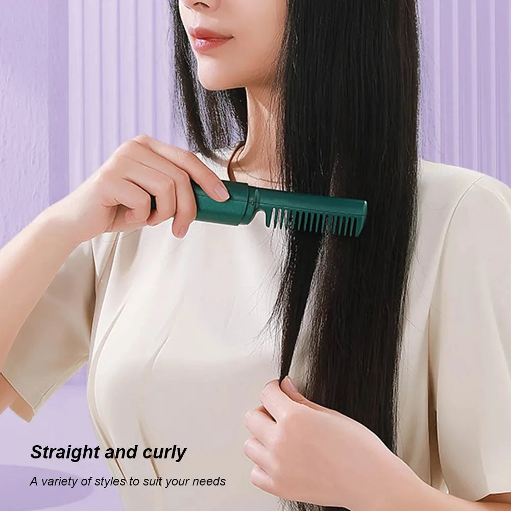 Wireless Hair Straightener Brush - Cordless Ionic Straightening & Curling Tool