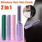 Wireless Hair Straightener Brush - Cordless Ionic Straightening & Curling Tool