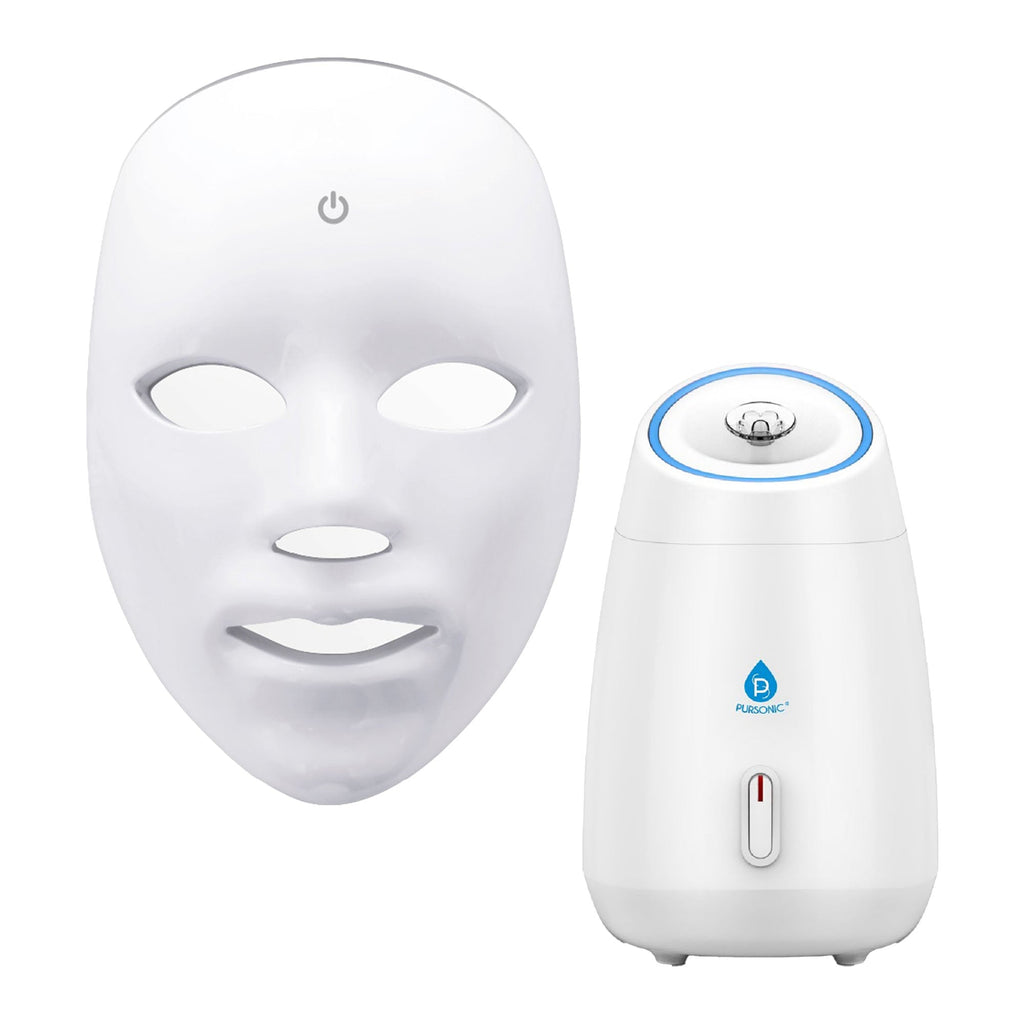 7-in-1 LED Light Therapy Face Mask & Facial Steamer Bundle - Complete Spa Set