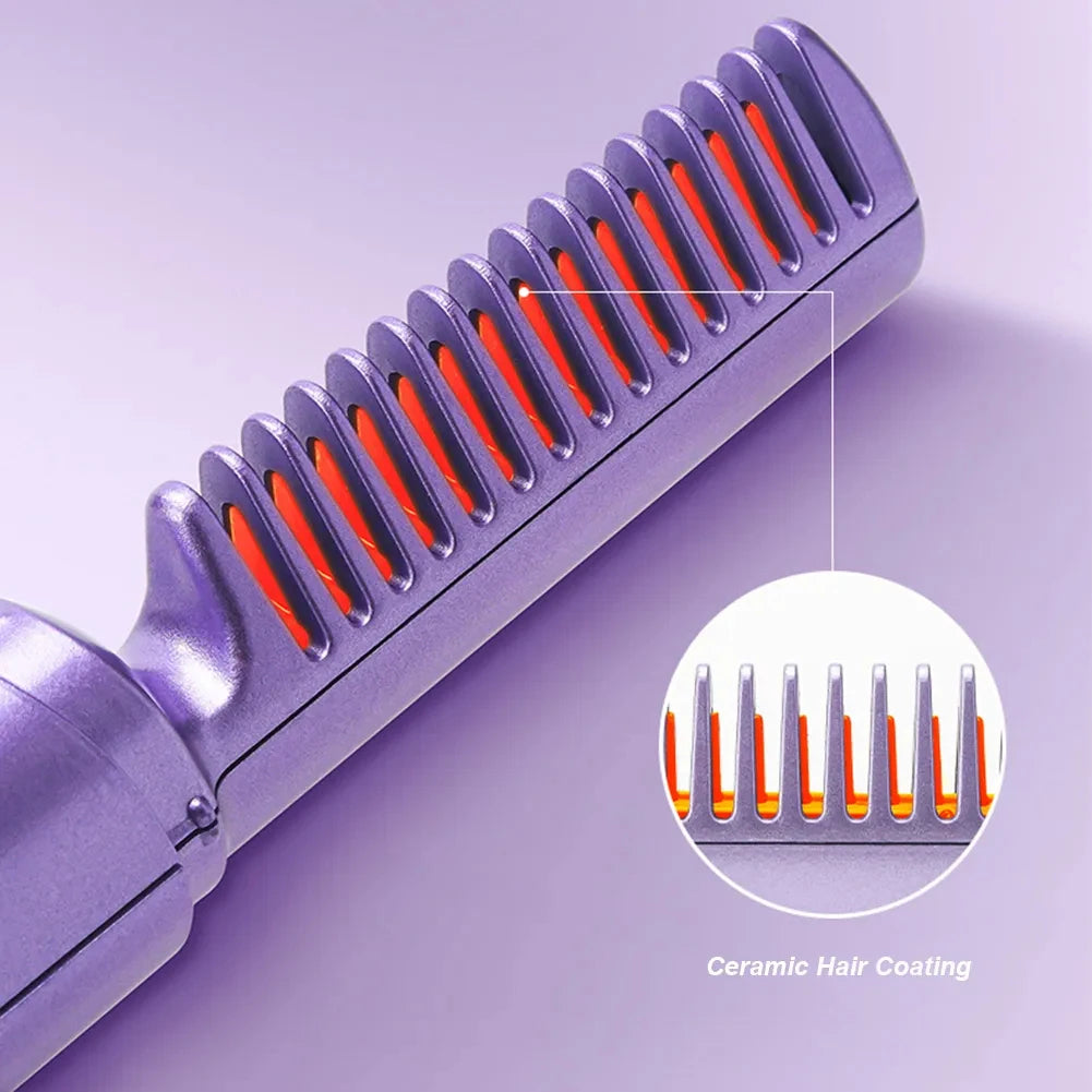 Wireless Hair Straightener Brush - Cordless Ionic Straightening & Curling Tool